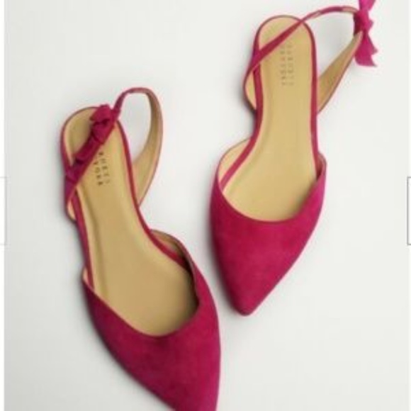 Barney's Suede Pointed Toe Pink Flats - Picture 2 of 5